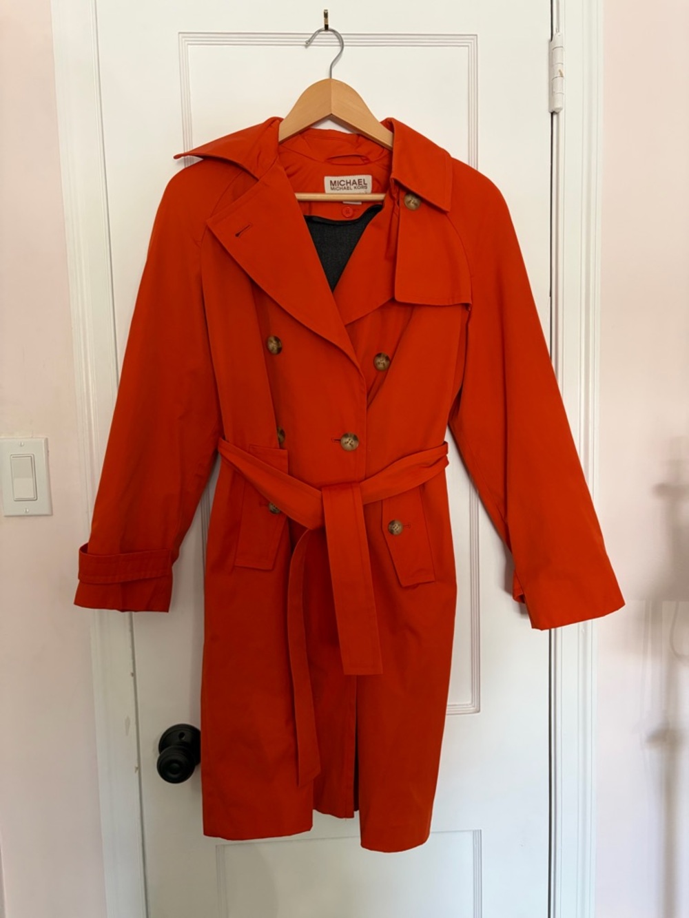 Michael Kors Bright Orange Double-Breasted Trench Coat